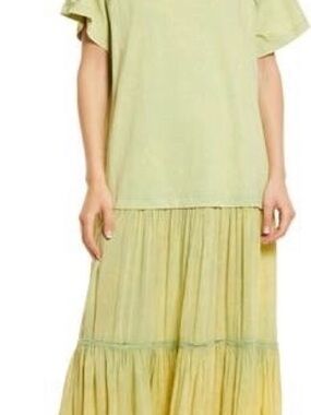 Free People Light Green Maxi/Midi Bohemian Tiered Dress